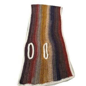 Handmade Crochet Striped Wrap Shawl with Pull Through Holes Earth Tones Boho